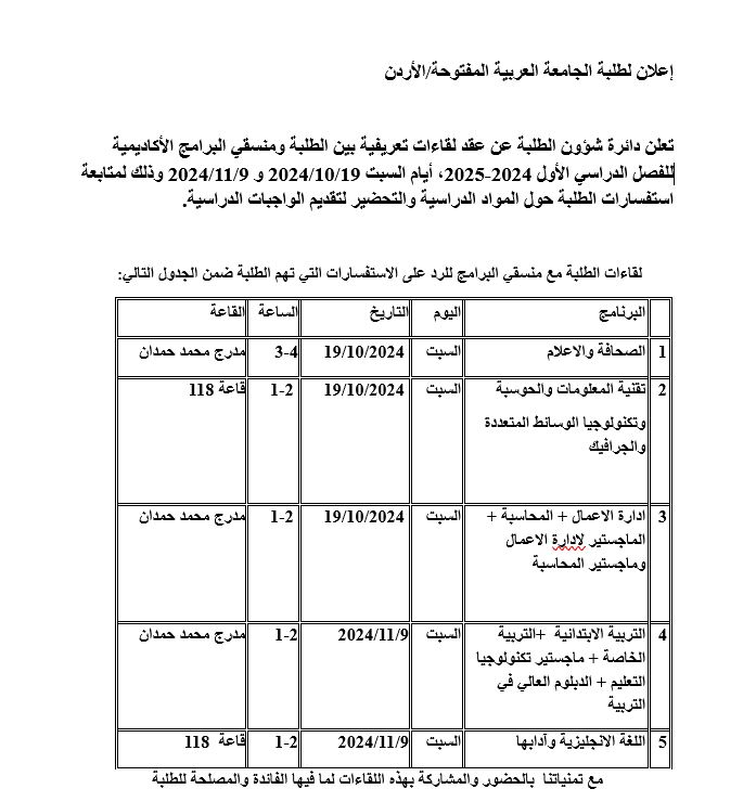 إعلان لطلبة الجامعة العربية المفتوحة - الأردن.JPG