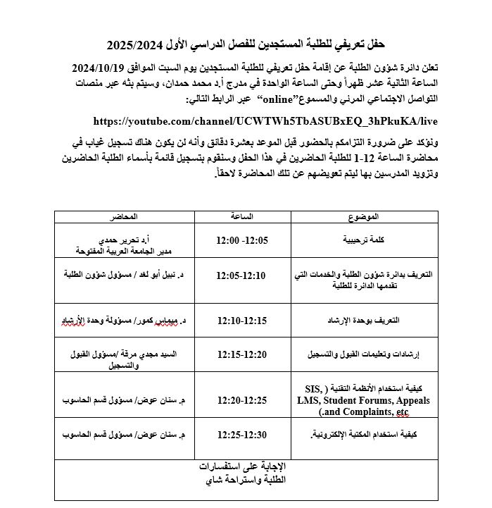 حفل تعريفي للطلبة المستجدين للفصل الدراسي الأول 2024-2025.JPG